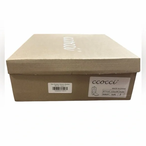 Ccocci Star Studded Western Booties Size 7 Taupe Pull On Pointed Toe Block Heel - Picture 13 of 13